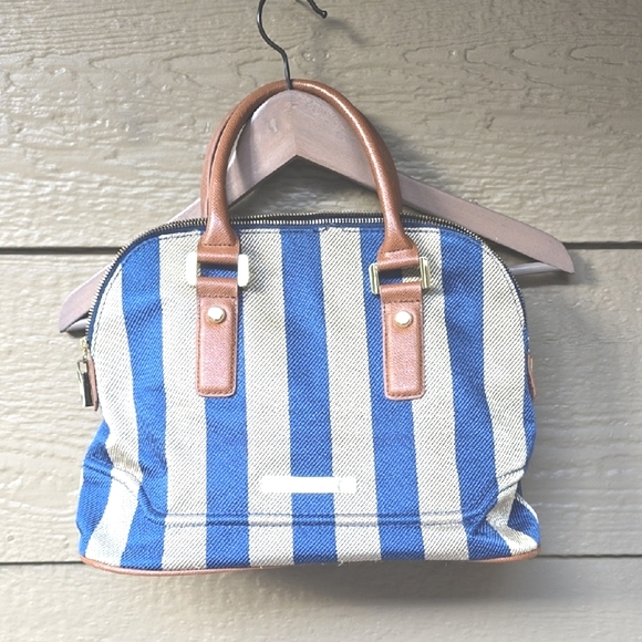 Ivanka Trump Navy Stripe Satchel - Picture 1 of 10